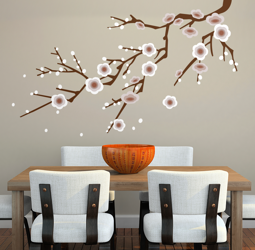 Large White Cherry Blossom Branch Printed Wall Decal Vinyl Home Decor