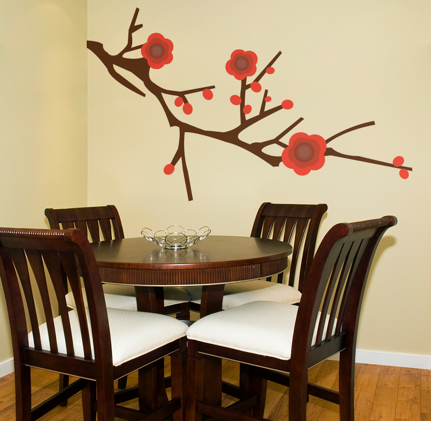 Small Red Cherry Blossom Branch Printed Wall Decal Vinyl Home Decor Art